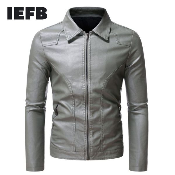 

iefb /men's wear moto & biker slim lpu eather jacket handsome zipper lapel male's business simple casual long sleeve coat 9y3927 2, Black