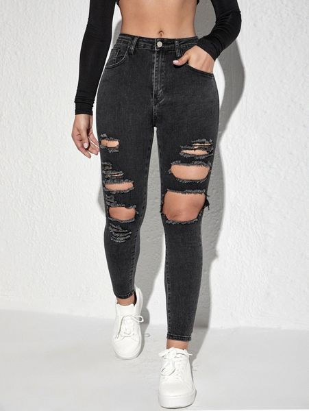 

ripped cut out skinny jeans l5px#, Blue