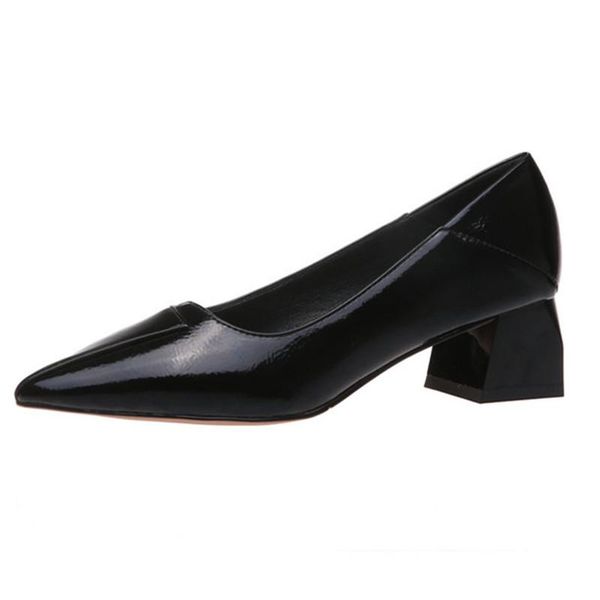 

pointed toe spring autumn all match ladies pumps pu leather square heel shallow women shoes size 34-43 dress, Black