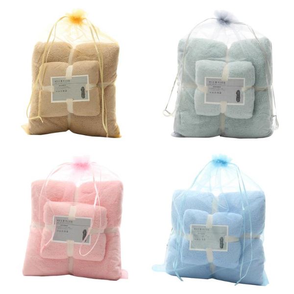 

towel soft solid colour bath set super absorbent coral fleece gown women accessory
