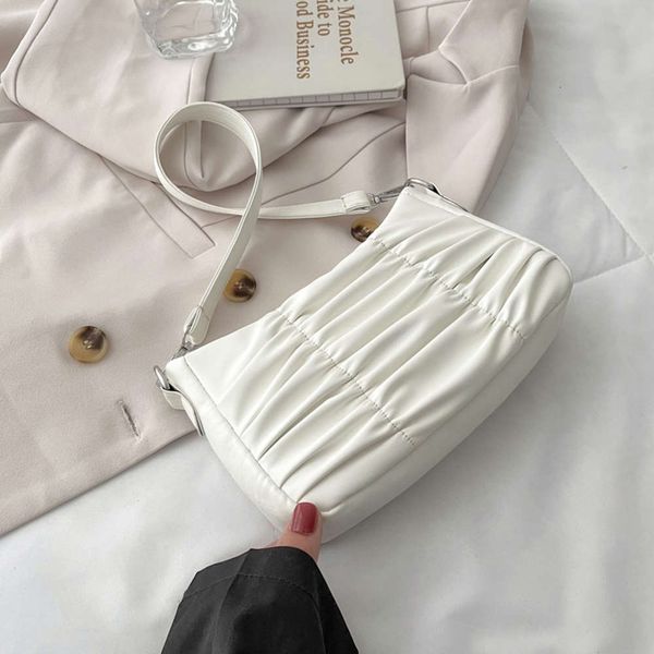 

popular fold underarm bags summer pu leather solid color women's shoulder bag fashion textured zipper handbag for women 2021