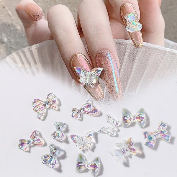 

nail art decorations 20 pcs/lot 3d abs plastic aurora bowknot bear butterfly diy jewelry accessories wholesale drop, Silver;gold