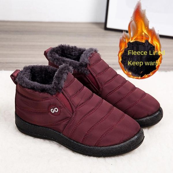 

boots women 2021 fashion waterproof snow for winter shoes slip-on ankle botas mujer warm, Black