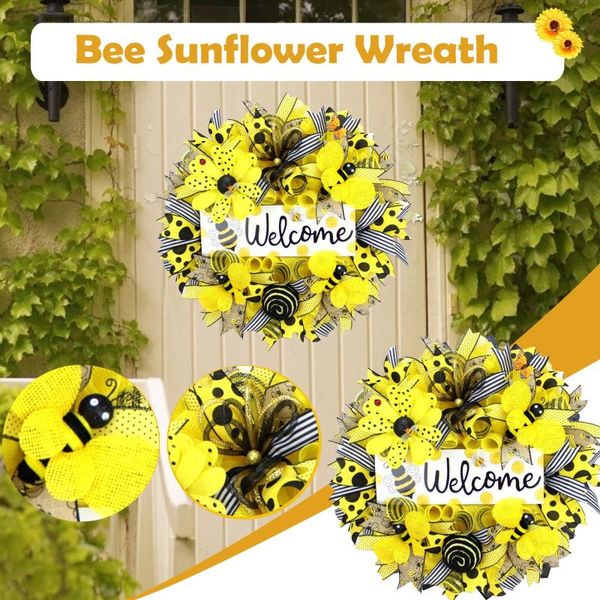 

40# simulation leaf bee sunflowerwreath artificial garland hanging pendants wedding support decorative flowers & wreaths