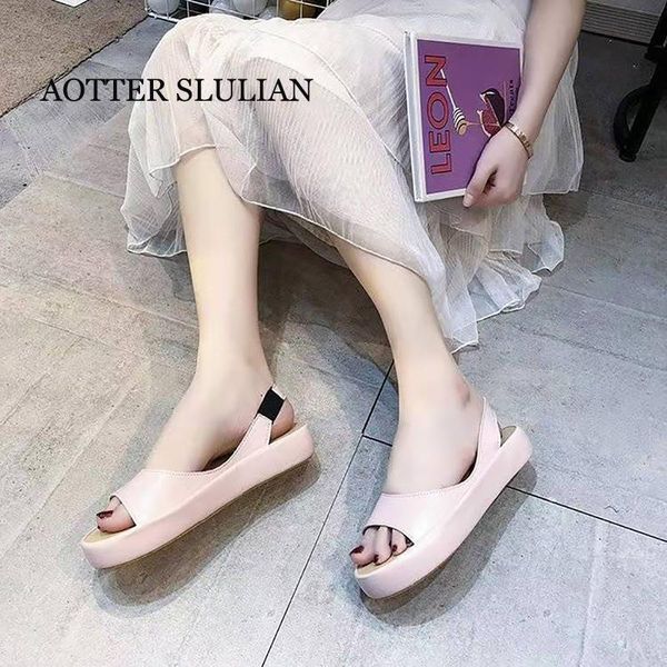 

summer leather sandals women breathable non-slip shoes open toes flat platform chaussure rome style slip-on footwear, Black