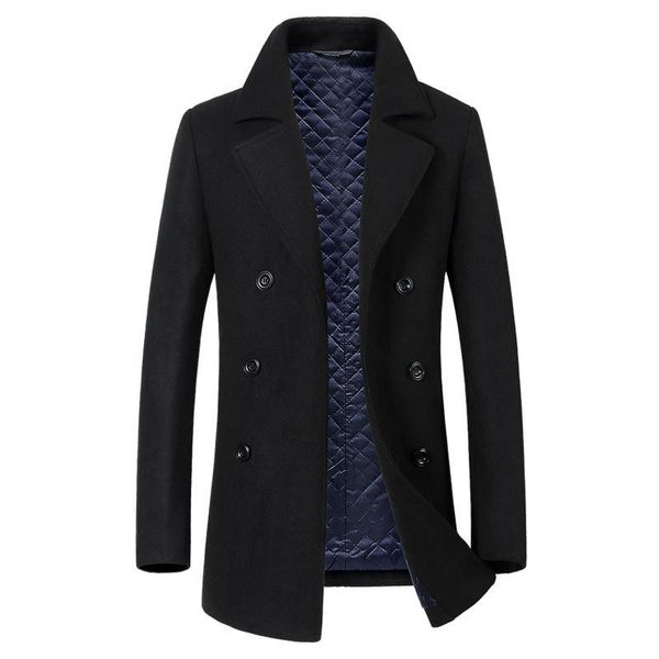 

men's wool & blends long section trench coat fashion business casual male turn down collar thick winter mens overcoat black grey
