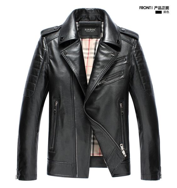 

fashion leather men's simulated coat sheep motorcycle jacket suit collar men, Black