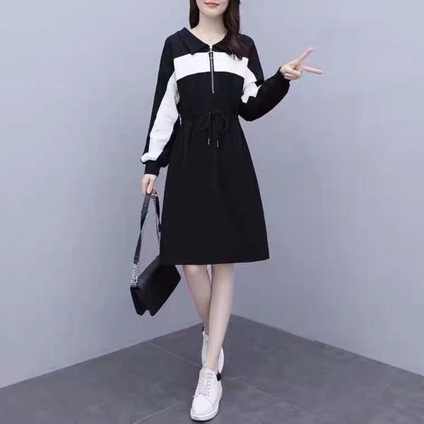 

large autumn loose belly medium long sister's waist thin, White;black