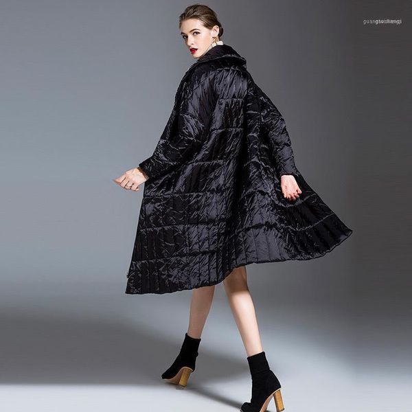 

winter jacket women mid long stand collar european vintage coat female plus size loose white duck down clothes qh0241, Black