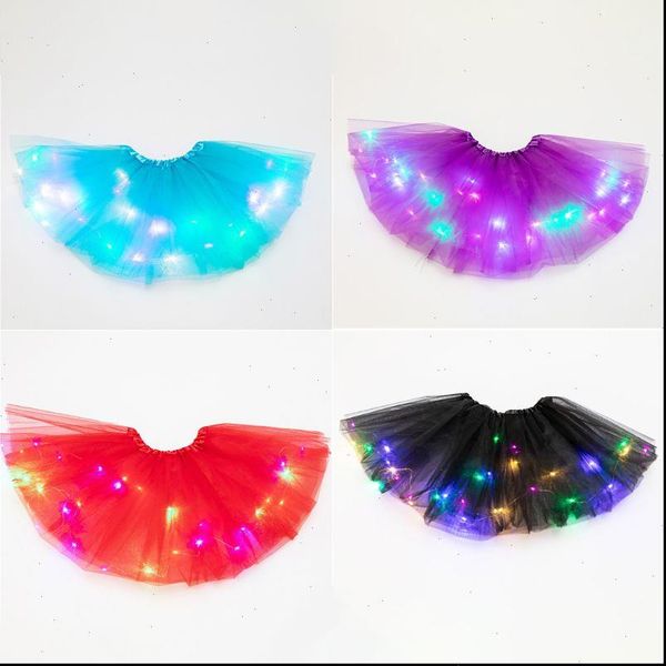 

girls neon led dance womens skirts tutu pleated layered tulle light up short dress, Black
