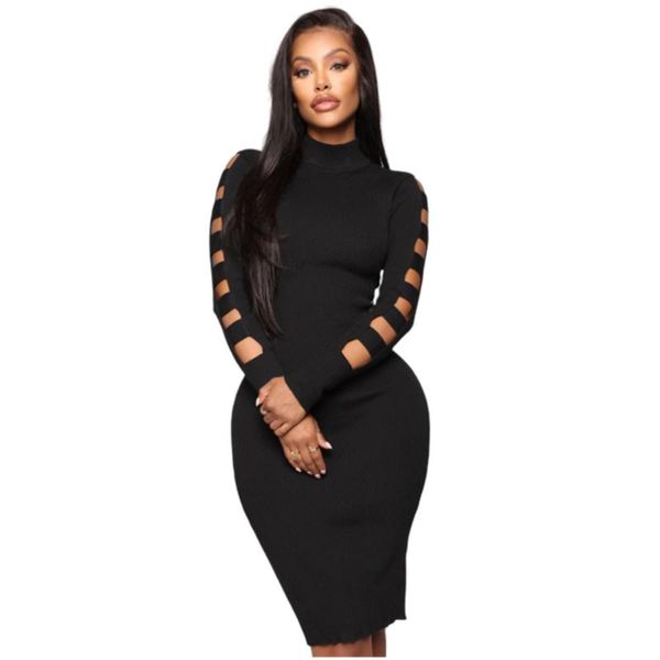 

casual dresses autumn and winter long-sleeved turtleneck stitching cutout dress women's clothing, Black;gray