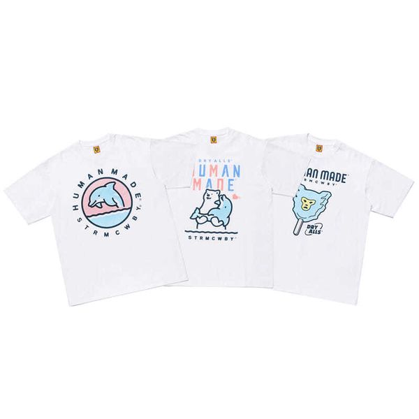 

men and women human made reo sano joint couple short-sleeved polar bear dolphin popsicle t-shirt, White;black