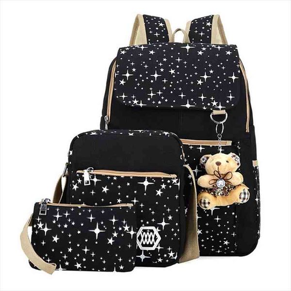 

3pcs canvas school bags children school backpacks for girls student schoolbag star printing college style womens backpack