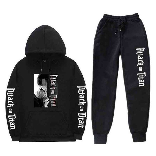 

riman attack on titan hooded sweatshirt suit for men and women, Black