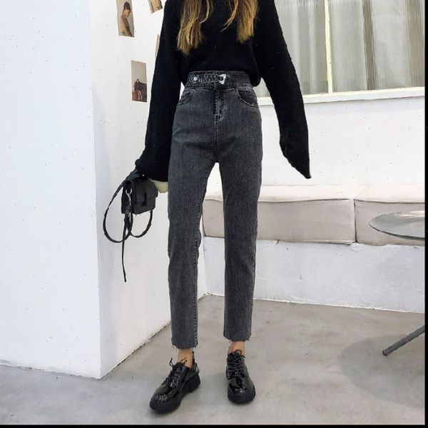 

high waisted pants denim women jean blue gray black straight vintage casual pantalon femmes