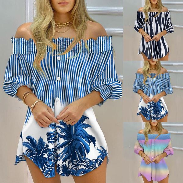 

casual dresses 2021 summer long sleeve shirt dress women v neck y2k print blue loose beach party, Black;gray