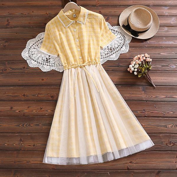 

casual dresses 2022 summer women dress beach fashion sweet princess sundress mesh stitching lace-up draw back cotton, Black;gray