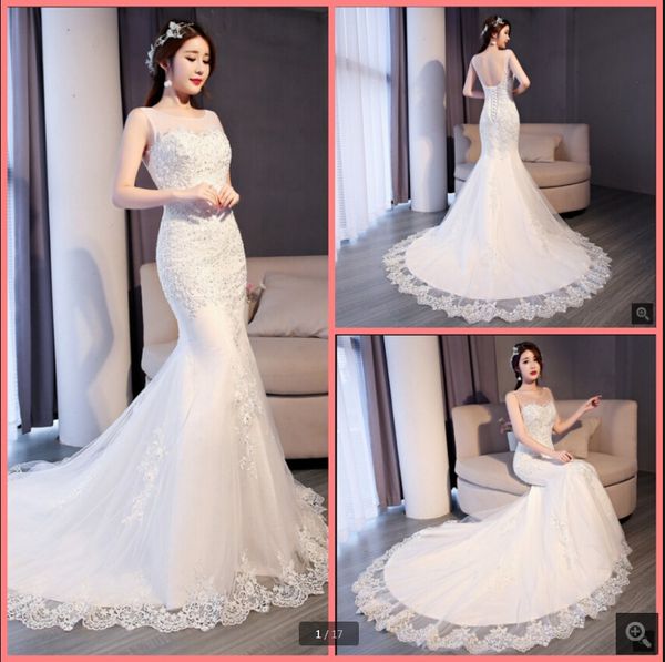 

robe de mariage white tulle mermaid wedding dresses beaded lace appliques sleeveless open back bridal gowns court train corset formal bride