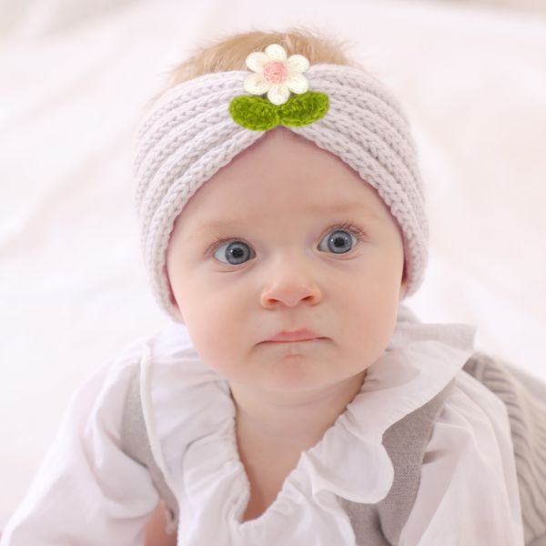 Baby Headband Knit Hairband Infantil Crochet Headbands para meninas orelha de inverno aquecedor de cor sólida Acessórios de cabelo flor folha kha237