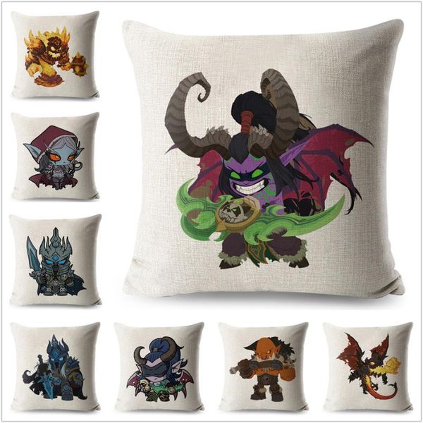 

cushion/decorative pillow cute cartoon game boss illidan arthas cushion cover for sofa home case linen 45*45 decorative printed throw