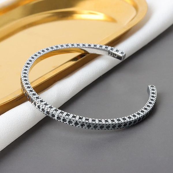 

bangle fashion copper silver color vintage simple dot bump open bracelet for women men cuff charm & jewelry gifts, Black