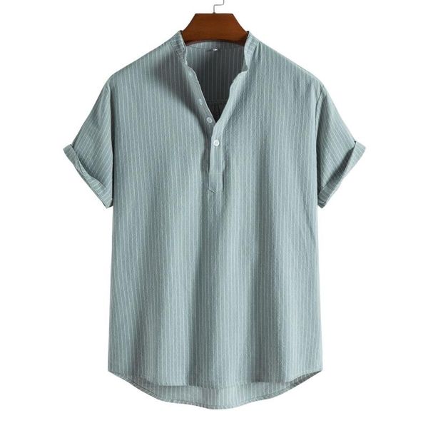

men's casual shirts fashion summer stripe short sleeve button turn-down shirt blouse collar 2021, White;black