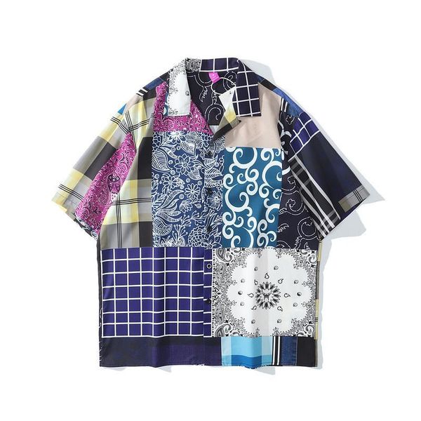 

men's hi street hip hop shirts summer short sleeve bf floral cardigan cashew flower printed patchwork casual, White;black