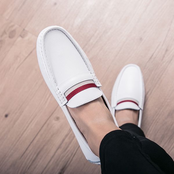 

large lazy doudou men's leather casual one foot shoes, light driving shoes, Black