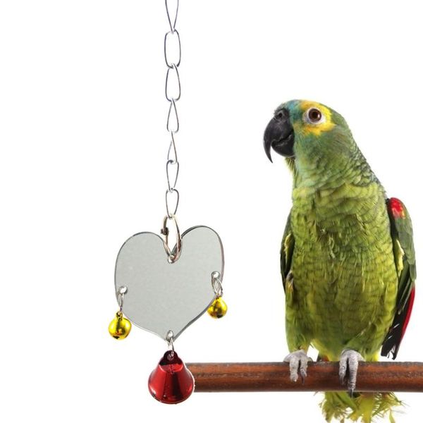 

other bird supplies heart shape single face mirror parrot bell pet swing cage toys with hanging for budgie bi