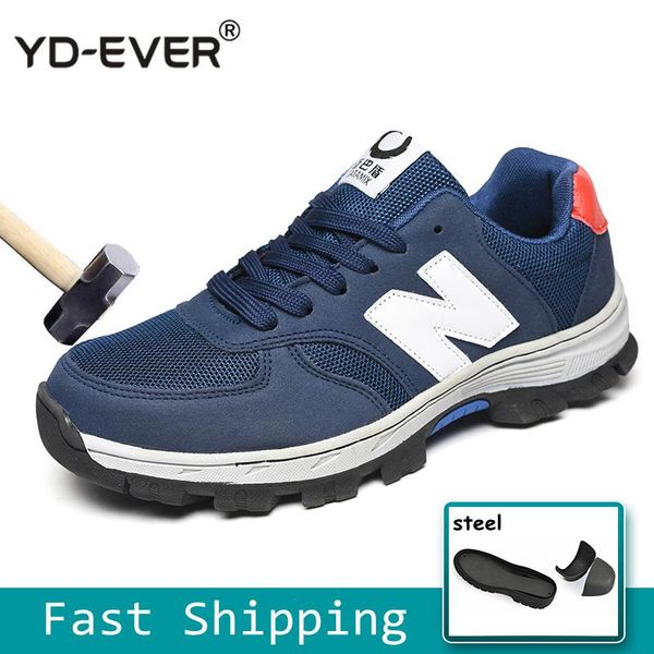 

boots cow leather safety shoes steel toe mens breathable work construction protective footwear large size 36-46, Black