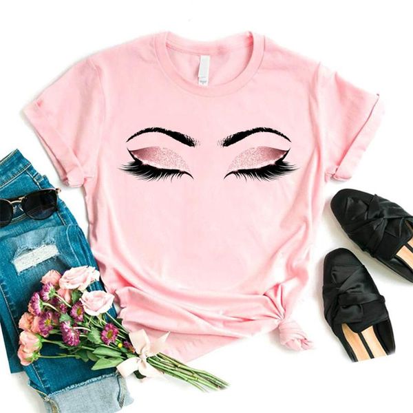 

women's t-shirt 6women eyelash pink art t shirt girl camiseta maquillaje koszulki makeup hipster graphic tshirt female tumblr t-shirt,d, White