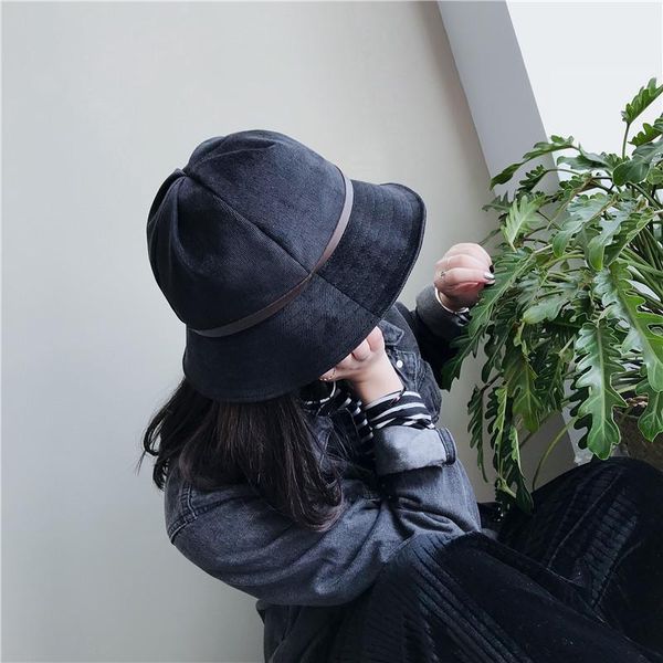 

vintage bucket hats korean style women 2021 black buckets hip hop cap men fashion wide brim, Blue;gray