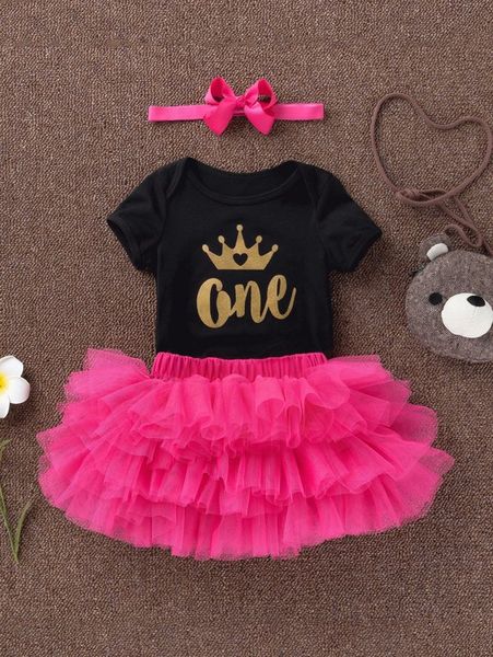 

baby girl letter graphic bodysuit with tutu skirt with headband she, White