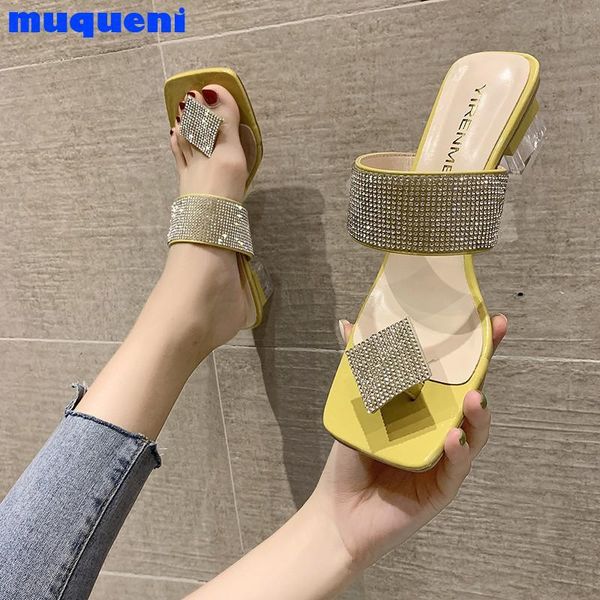 

slippers casual square heel female shoes med slides jelly flip flops women thongs low luxury block 2021 glitter hawaiian summer, Black