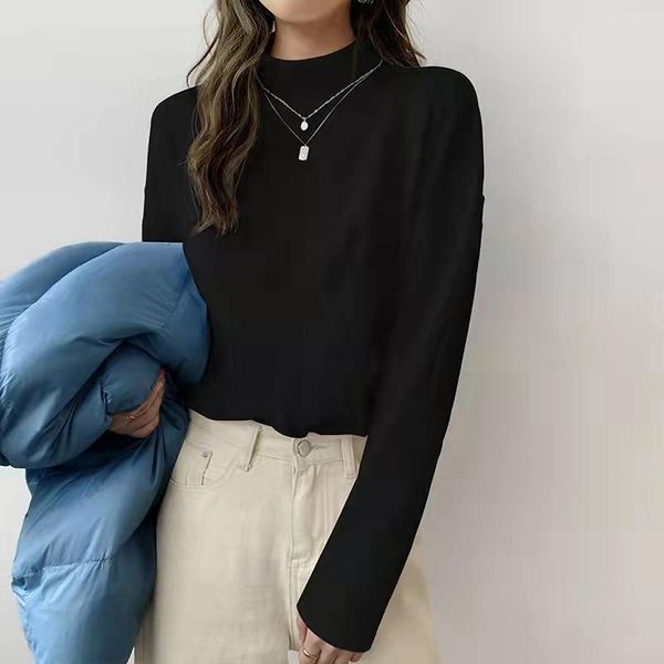 

women's sweaters 2021autumn winter fashion woman solid casual plush t-shirts loose turtleneck long-sleeved tees bottom thermal velvet, White;black