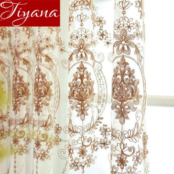 

european embroidery voile window curtain fabric coffee tulle door sheer for living room kitchen drape blinds m211#40 & drapes