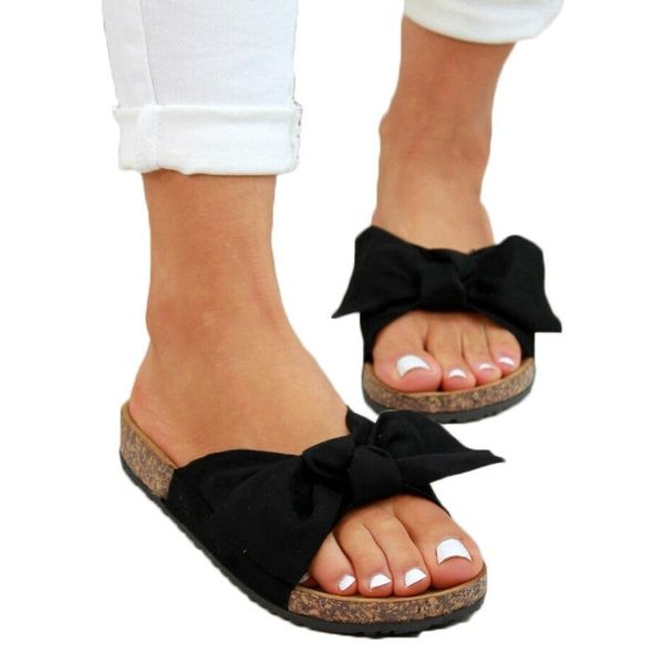 

women's sandals summer bowknot thick bottom casual comfortable beach slippers solid color non-slip, Black