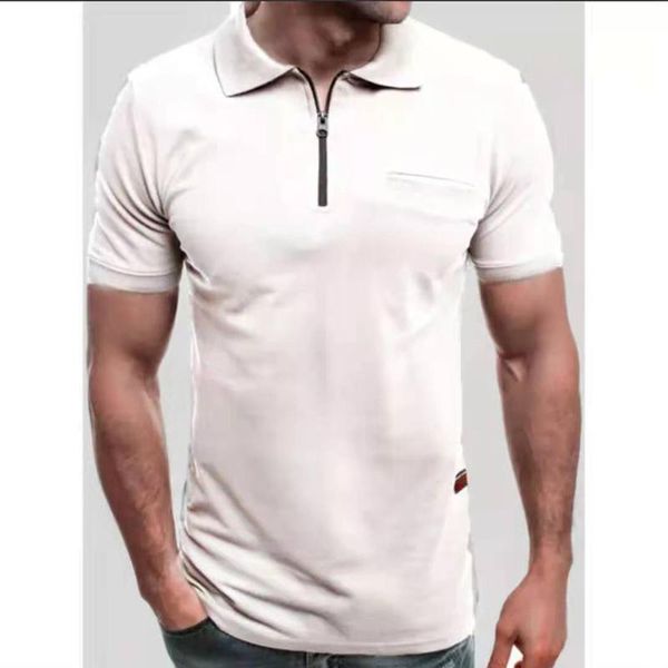 

men's polos shirt men summer solid shorts sleeve casual clothes zipper pocket tee for brand plus size, White;black