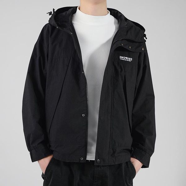 

men's jackets short zip thin jacket loose version trend hooded jacket., Black;brown