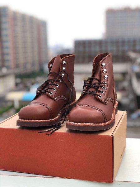 

designer retro classic men boots tooling brown martin high-8111 wings casual fashion style, Black