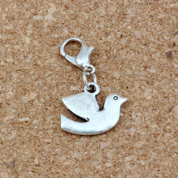 

100pcs antique silver peace dove floating lobster clasps charm pendants for jewelry making bracelet necklace diy accessories 17x27.5mm a-250, Bronze;silver