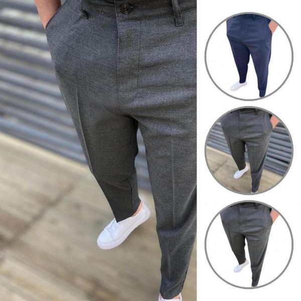 

men's pants men pockets stylish wash-and-wear straight long trousers, Black