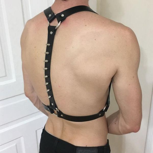 

leather harness male bondage costume cospaly for mens clothing with rivets belts, Black;brown