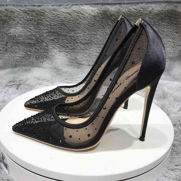 

dress shoes women 10cm 8cm high heels crystal scarpins red bottom mesh pumps lady party wedding stripper luxury designer fetish z0v6, Black