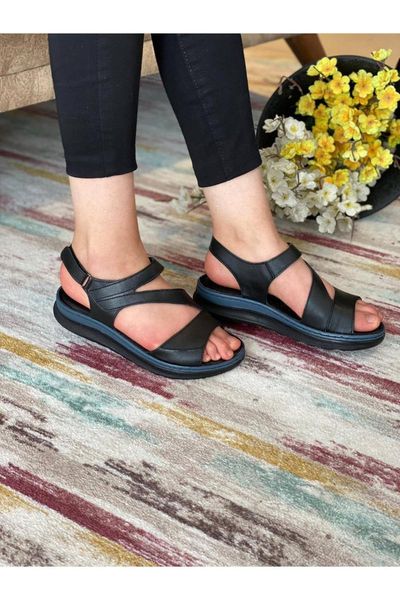 

sandals genuine leather full orthopedic special outsole female, Black