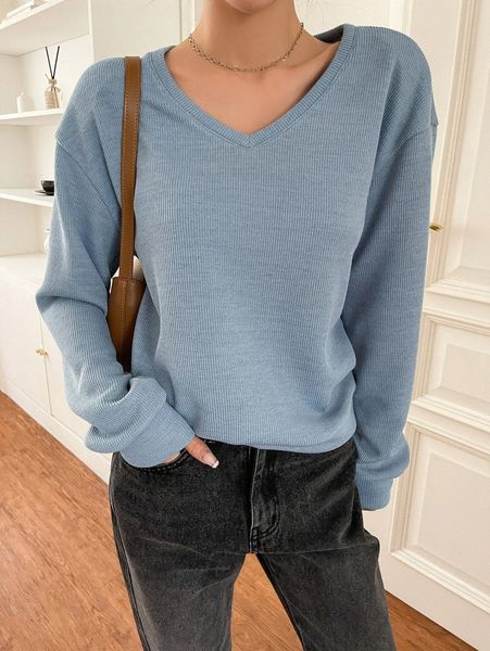

dazy drop shoulder ribbed knit sweatshirt u98b#, White;black