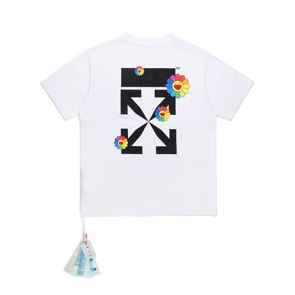 

trendy co branded ow sunflower arrow print loose short sleeve lovers t-shirt men's and women's half sleev, White;black
