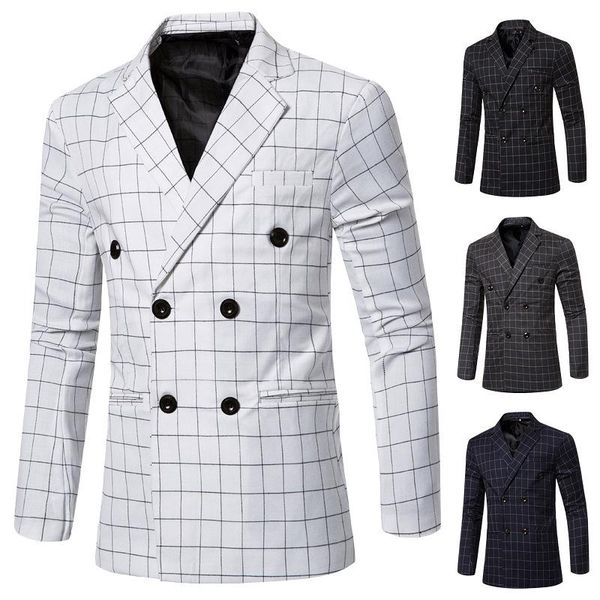 

men's suits & blazers slim suit single coat checked blazer plaid double-breasted gentleman casual jacket, White;black