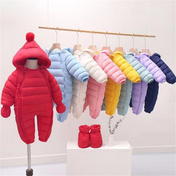 

jumpsuits born baby girls down-cotton bodysuit and infant boys hooded jumpsuit for children's warm thick clothes send glove foot cover, Blue