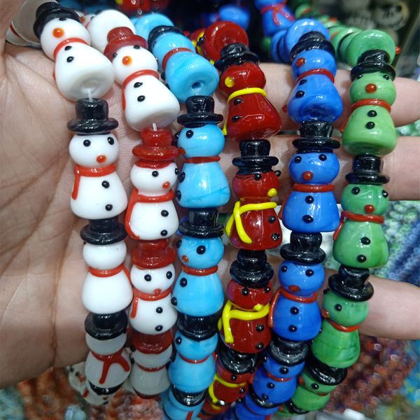 

20pcs 25mm christmas snowman handmade lampwork beads fashion cute pendant accessories d iy jewelry making red/blue/green/white, Black